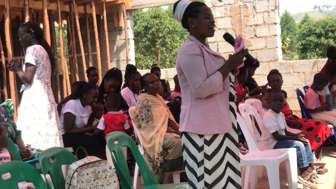 Congregation seated in the new church building